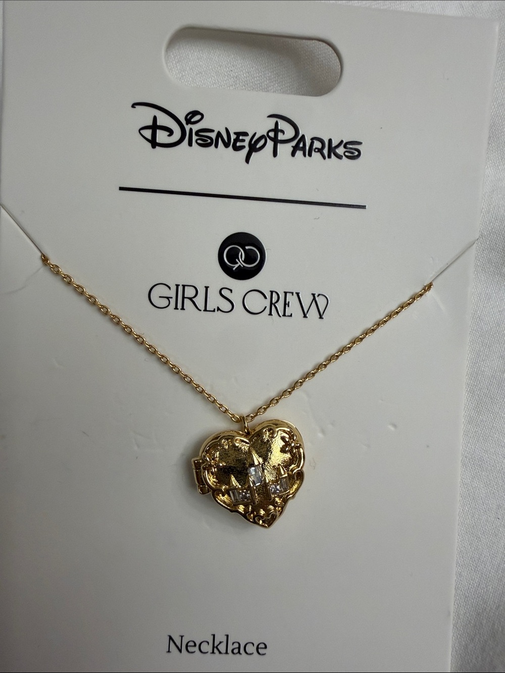 Disney parks Girls Crew Gold castle Heart Locket Necklace